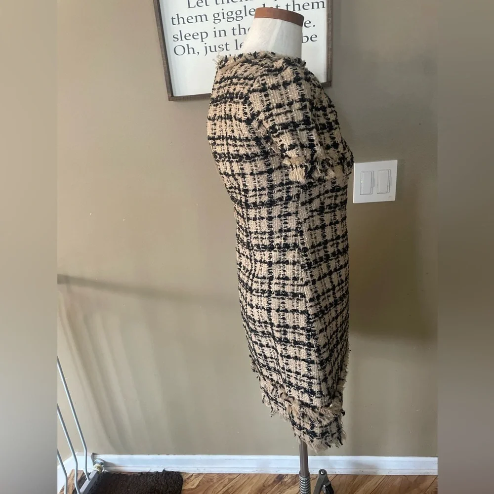 Kate Spade Black and Tan jewel neck sheath Tweed Mini Dress size 0